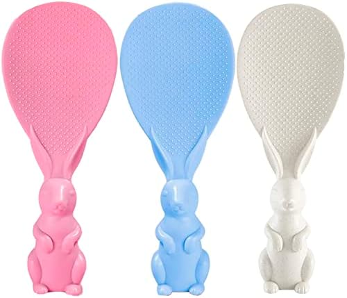 Rice Paddle, 3 PCS Standing Rice Spoon, Cute Bunny Rice Scooper Rice Spatula, Non-stick Plastic Lovely Rabbit Rice Cooker Spoon for Kitchen by Missraza