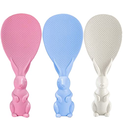 Rice Paddle, 3 Pcs Standing Rice Spoon, Cute Bunny Rice Scooper Rice Spatula, Non-Stick Plastic Lovely Rabbit Rice Cooker Spoon For Kitchen By Missraza #TOP3