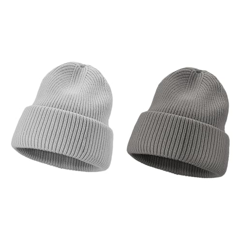 OHGOLF 2 Pack Winter Beanie Knit Hats for Women Men Soft Warm Stretch Chunky Cable Hats Ladies Skull Cap SLH2T032 Dark Grey&Grey