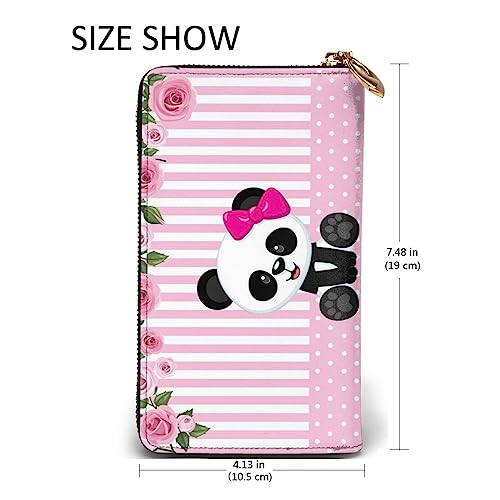 Portefeuille en cuir zippé PEIXEN porte-carte de crédit noir imprimé panda rose compact