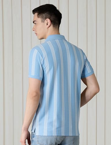 Image of Amazon Brand - Symbol Men Cotton Rich Textured Striper Polo Tshirts | Regular Fit | Half Sleeves - Available in Plus Sizes