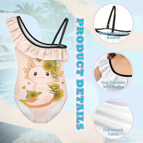 Image of Ladybug Swimsuits for Girls 5-14 One Piece Bathing Suit Kids One Ruffle Shoulder Beach Sport Swimwear