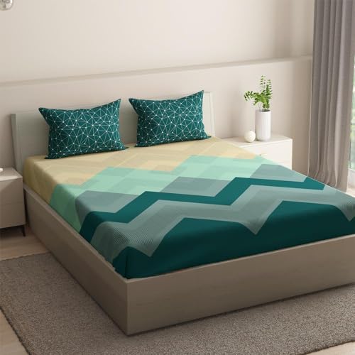 Image of Wakefit Cotton Fitted Bedsheet | 200 TC Elastic Fitted Sheet, Queen Bed Bedsheet with 2 Pillow Covers | Michele - 78x60 inches