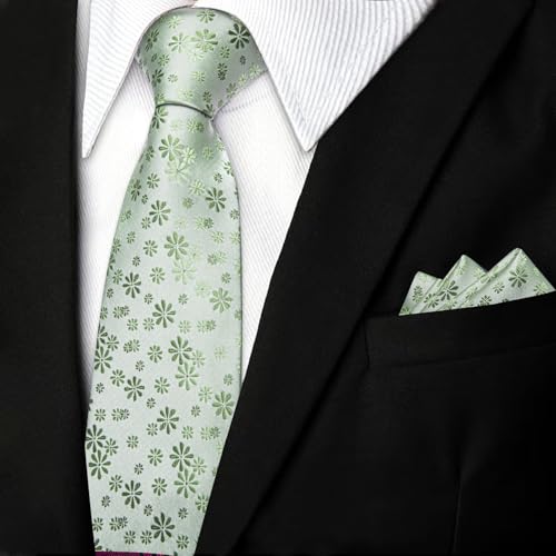 Image of DiBanGu Silk Floral Ties for Men Woven Paisley Necktie and Tie Clip Handkerchief Cufflinks Set for Party Wedding