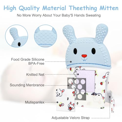 Image of 2Pack Silicone Teething Mitt, Rabbit Baby Teething Toy for 0-6 6-12 Months, Food Grade Silicone Infant Teething Mitten, BPA-Free Baby Chew Toys for Pain Relief, Sucking Needs