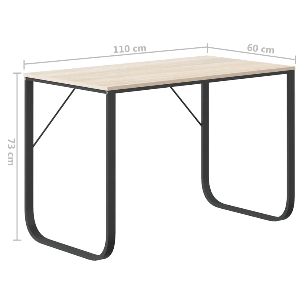 Scrivania PC 110x60 cm Scrittoio Legno Metallo Nero e Rovere | Tavolo da lavoro moderno in stile industriale per studio, ufficio o soggiorno. Ampia superficie di appoggio.