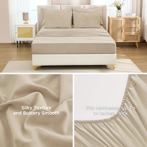 Image of Andency Oversized Queen Size Comforter Set with Sheets Khaki - 7 Pieces Bed in a Bag Oversized Queen Boho Tufted Lightweight Bedding Sets with Comforter, Sheets, Pillowcases & Shams