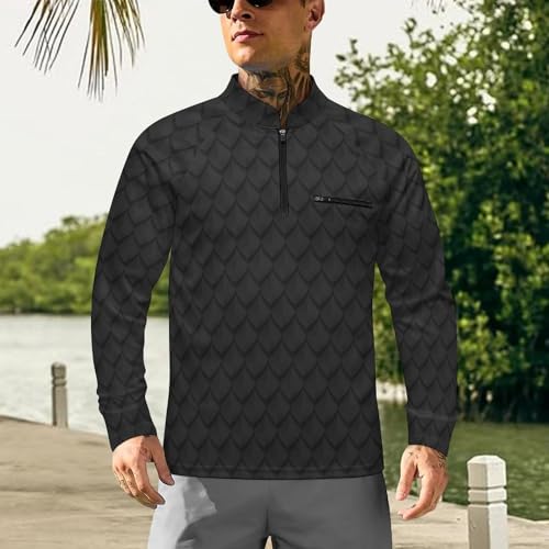 Black Dragon Scales Men's Rash Guard Long Sleeves Quick Dry Fishing Workout Shirts with Zipper2