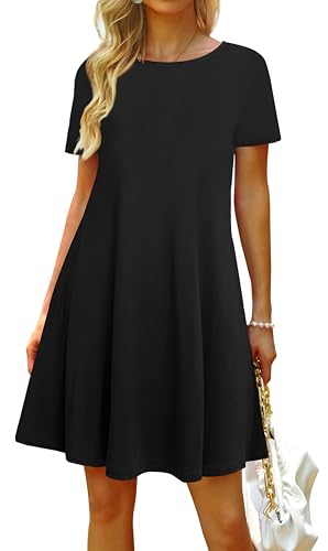 Image of Casual Summer Dresses for Women Beach Sun Dress Short Sleeve Tshirt Dress with Pockets