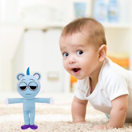 Image of Customized Text Standing Blue Shy Sprunki Plush Toys