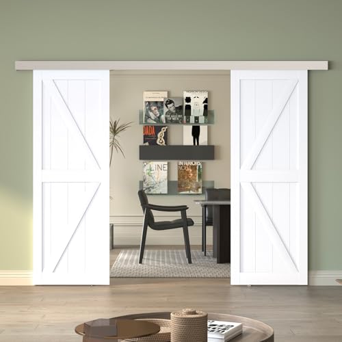 BarnBase 10FT Double Sliding Barn Door Hardware, Low Clearance Aluminium Alloy Box Rail Hardware for Wooden Double Barn Door, Double Barn Door Track, Easy to Install(Hardware Only)