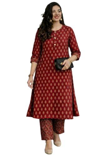 Image of ANNI Designer Kurta Set for Women Viscose Printed | Kurti Set for Woman | Kurta Pant Set | 2 Piece Set Women | Mandarin Neck 3 /4 Sleeve Regular Fit Stylish Ethnic Outfit Clothing