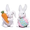 Hodao easter bunny figurine set adorable handcrafted bunnies holding carrot and egg a must have for spring home decor enhance festive atmosphere easter table centerpiece mantel decoration  urban country home decor
