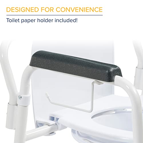 Image of Drive Medical Bedside Commode Chair with Toilet Paper Holder, White | Includes Toilet Paper Holder and Liner Sample for Complete, Ready-to-Use Bedside Commode Setup at Home