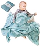 Muslin Baby Blankets for Girls Boys-Mebien Receiving Stroller Crib Nursery Bedding Lightweight Blanket Quilt Swaddle -Infant Toddler Newborn Unisex -Baby Shower Registry Gifts- Turquoise&Grey 38x42