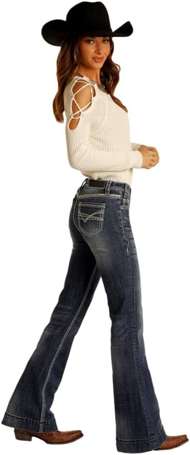 Rock & Roll Denim Womens W8M9516 Mid Rise Dark Wash Trouser 30 Dark Vintage