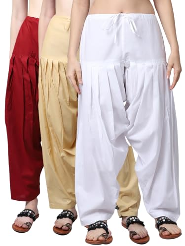 Image of Pistaa's Women's Regular Fit High Rise Combo of 3 Solid Pure Cotton Patiala Salwar