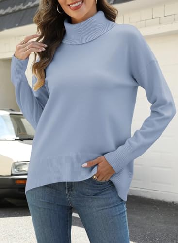Image of ANFTFH Womens Turtleneck Sweater 2025 Ribbed Knit Top Pullover Sweaters