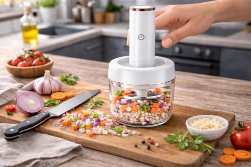 Image of Vasukie 2-in-1 Wireless Electric Hand Mixer & Vegetable Chopper, Egg Beater with Whisk Attachment, Portable Mini Food Processor for Cream, Egg, Garlic & Vegetable Chopping