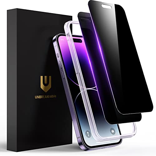 Image of UNBREAKcable Privacy Screen Protector for iPhone 14 Pro Max, Shatterproof Tempered Glass [True 28Anti Spy] [9H Hardness] [Easy Installation Frame] Black Protector for iPhone 14 Pro Max 6.7 inch -2 Pack
