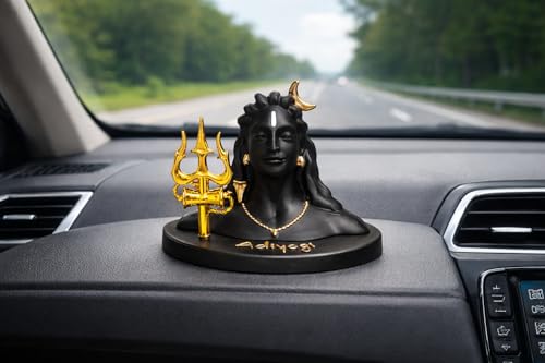 Image of Adiyogi Shiva Statue for Car Dashboard & Home Decor | Lord Shiva Idol with Trishul & Damru | Matte Finish Resin Showpiece for Office Desk, Pooja Room & Spiritual Gift
