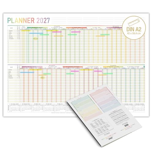 TOBJA Urlaubsplaner 2027 A2 EU-Version Englisch Wandkalender für 25 Personen 14 Monate mit Feiertagen & Jahresvorschau 2028 | Personalplaner International Vacation Planner