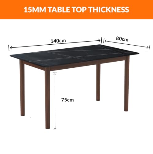 Image of Italiana 15mm Ultra-Slim Sintered Stone Dining Table - 140cm x 80cm Black Faux Marble Executive Table | Mohs 6+ Hardness Scratch-Resistant | Wooden Frame | Suitable for 4-6 Seater