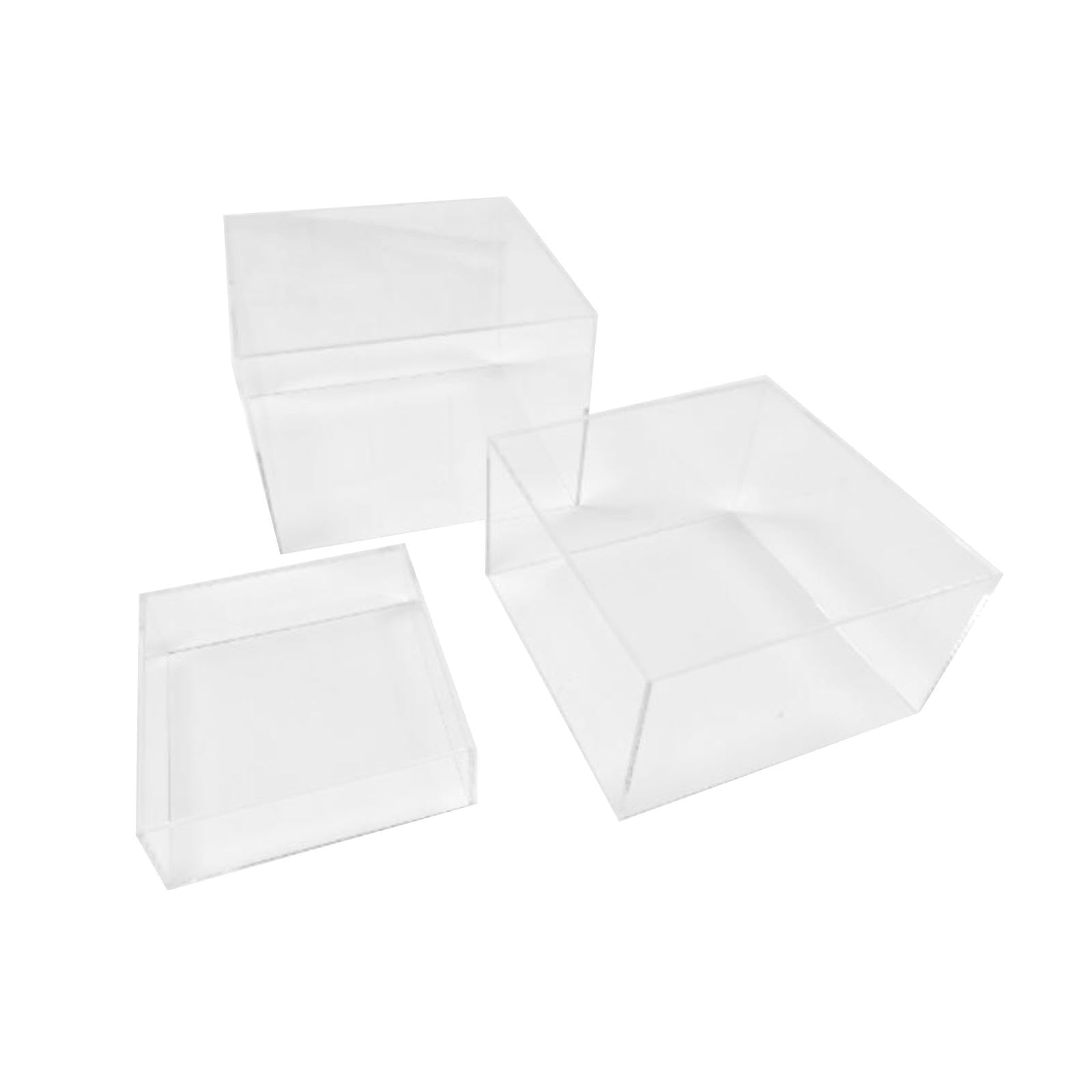 Qianly 3 Pieces Buffet Risers Acrylic Cube Display Nesting Risers Stackable for Birthday Party , transparent