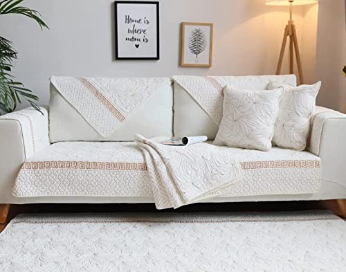 Ernzi Yellow Point Geometric Jacquard Sofa Covers Floral Embroidered Quilted Couch Covers Furniture Protector Cotton Non Slip Sectional L Shaped Sofa Slipcover For Living Room,36" W X 72" L #TOP15