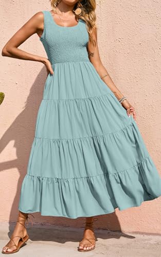 Image of PRETTYGARDEN Women's 2026 Casual Loose Plain Maxi Sundress Smocked Tank Dress Sleeveless Summer Beach Tiered Long Dresses