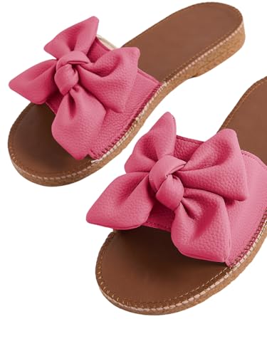 Image of Verdusa Women's Bow Flat Sandals Leather Open Toe Flats Summer Vacation Shoes Beach Sandals Outdoor Slippers