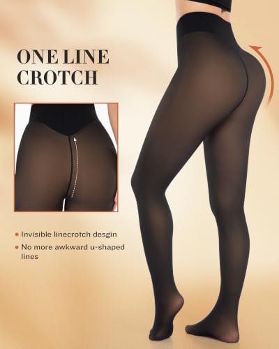 Image of CHRLEISURE Women's Fleece Lined Tights - Fake Sheer Warm Pantyhose Thick Winter Leggings