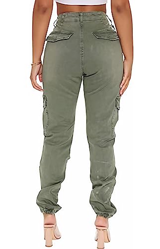 Conshvi Women's High Waisted Ripped Cargo Pants with Flap Pocket Slim Fit Y2K Fashion Jeans Trousers Sweatpants Streetwear3