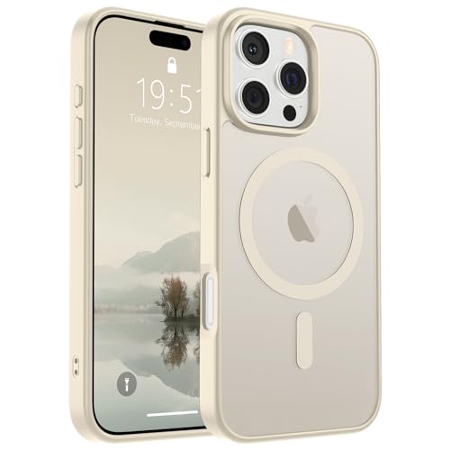 Image of SUPFINE Magnetic for iPhone 16 Pro Case (Compatible with MagSafe) (Military Grade Drop Protection) Slim Translucent Matte Shockproof with Anti-Fingerprint Phone Case,Antique White