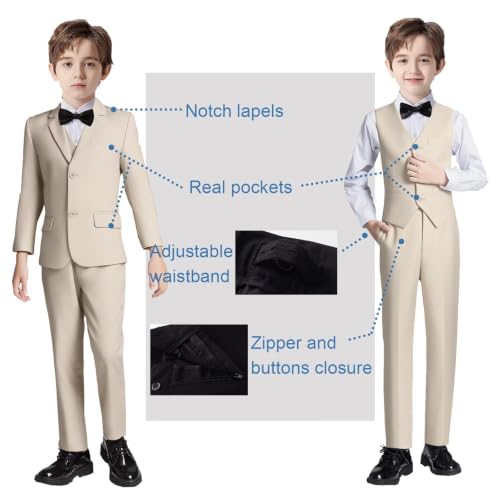 Image of Boy Suits 5 Pieces Formal Suit Set with Adjustable Waist Kids Dress Suit for Wedding Prom