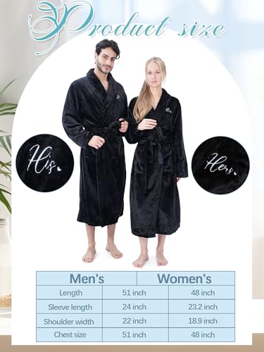 Jecery 2 Pcs His and Hers Robes for Couples Mr and Mrs Bathrobes Flannel Embroidered Matching Robes Wedding Engagement Gifts2