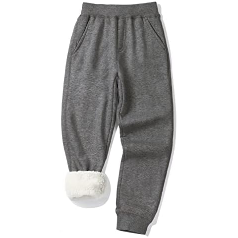 KEREDA Boys Girls Sherpa Lined Sweatpants Unisex Winter Warm Jogger Pants Grey (12-13Y) Cover