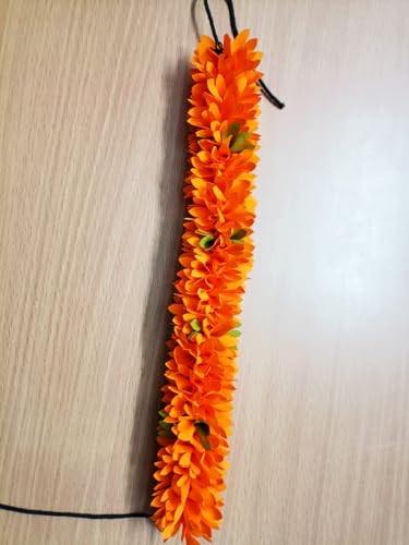Image of Artificial Flowers for Indian Classical Dance | 12 inch Polyester Cloth Mullai Poo Gajra for Bharatanatyam|Reusable Faux Jasmine Garland | Hair Accessory for Wedding (Light Orange Dot)