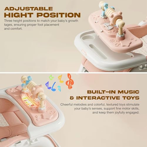 Image of Baybee 5 in 1 Baby Rocker for Babies | Portable Rocking Chair for Kids with Parent Handle, Multi Position Recline, Tray & Music | Baby Bouncers 0 to 3 Years Boys Girls (Pink)