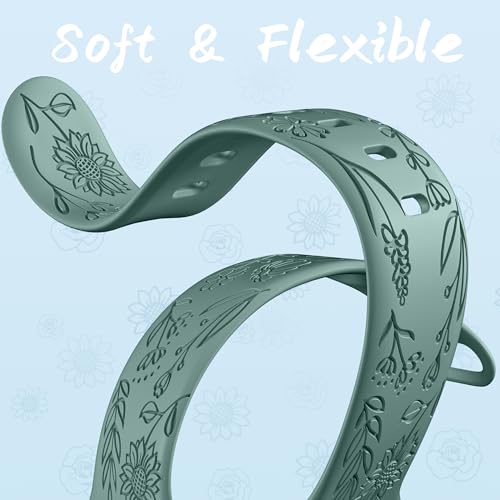 Image of SNBLK 6 Pack Floral Engraved Bands Compatible with Apple Watch Bands 40mm 41mm 42mm 38mm 44mm 45mm 46mm 49mm Women Men, Silicone Flower Pattern Strap for iWatch Series 11 10 Se Ultra 9 8 7 6 5 4 3 2 1