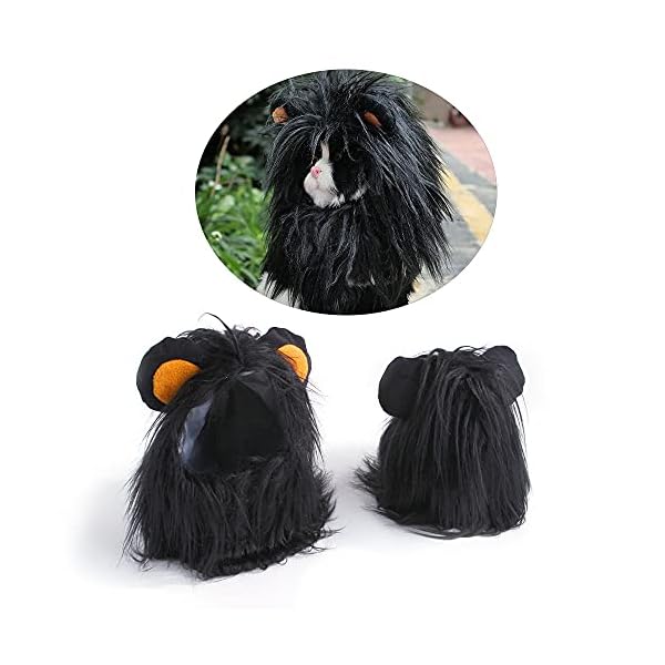 Jobede pet lion mane wig, halloween cat dog lion black mane with ears for halloween pet costume vampire themed party pumpkin easter party photo shoots and gifts for cat lovers (medium) - image 6