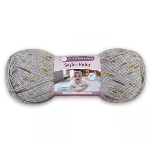 Image of Makromecity Softee Baby Yarn,%100 Premium Anti-Pilling Acrylic, 3.5 Oz, 273 yd (100gr /250 mt), Soft Yarn for Crocheting and Knitting (Grey Tweed, 1 Skein)
