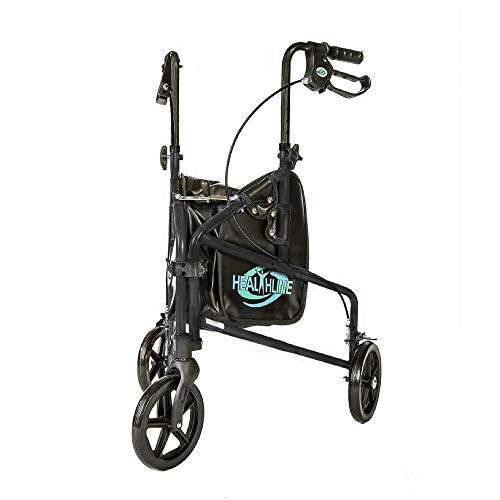Rollator Walker Aluminum 3 Wheel For Seniors, Foldable Lightweight Three Wheel Walker Traveler Mobility Rollator 3 Wheels Walker With Basket Tray, Pouch, Brakes, Narrow Walker For Small Spaces (Black) #TOP2