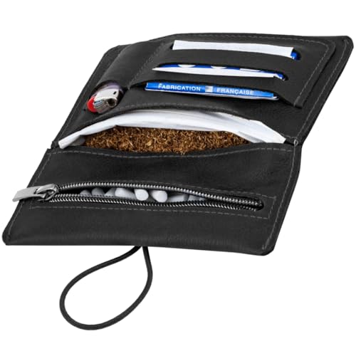 Simaru Blague à Tabac à rouler en Cuir Italien Véritable - Pochette 30g avec Compartiments pour Feuilles, Filtres et Briquets - Fermeture Éclair...