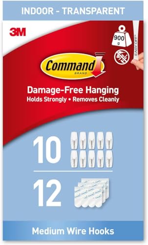 Image of Command Wire toggle Hooks - Medium - Transparent- Indoor Use - Multi pack of 10 Hooks and 12 Adhesive Strips - Suitable for hanging items up to 900 g - They hold strongly and remove cleanly