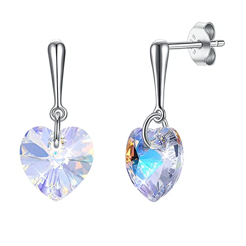 Boucles d'oreilles argent 925 pendantes cœur en cristal étincelant de haute joaillerie