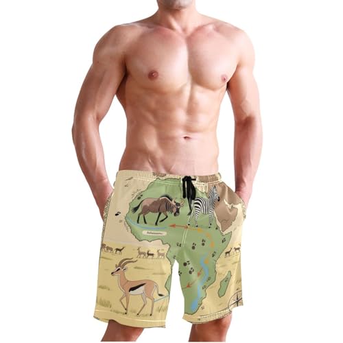 Men's Swim Trunks Quick Dry Swimming Shorts with Pocket African Wildlife Migration Routes Map Swimsuit Trunks3