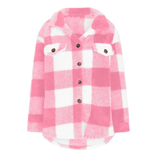 Women's Flannel Plaid Shacket with Pockets Fuzzy Long Sleeve Button Down Shirts Jacket Coats Fall Winter Outfits2