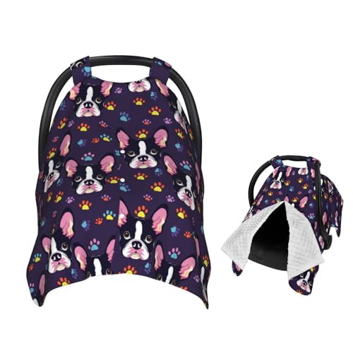 Muishi Boston Terrier Face Pattern Baby Car Seat Canopy Nursing Cover for Newborn Car Seat Breastfeeding Covers Blanket Newborn Shower Gift