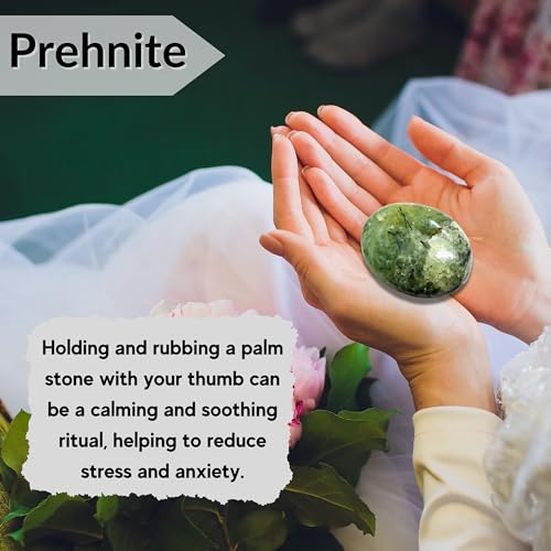 Image of Amazing Gemstone Prehnite Epidote Crystals and Healing Stones - Large Palm Stone Crystals Piedra - Crystal for Good Luck, Positive Energy, Meditation - Unique Stocking Stuffers, Gifts for Women, Men